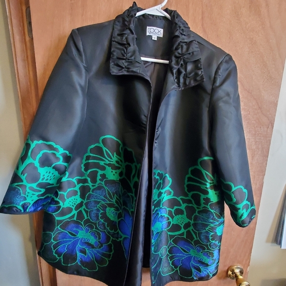 The Look (QVC). SZ XL. Black floral evening  coat, party, 3/4 sleeves - Picture 1 of 10